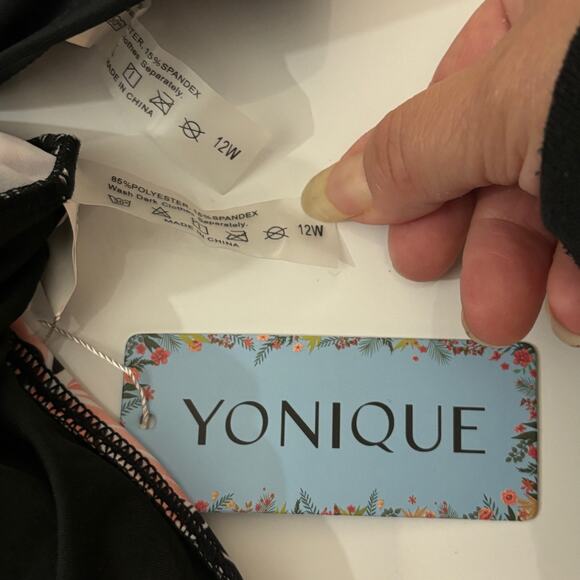 Yonique Black Coral Floral High Waisted Plus Size Bikini Swimwear NWT Size 12W - Picture 9 of 11